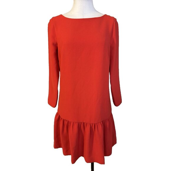 J Crew Shift Dress 6 T Tall 3/4 Red Long Sleeve Washable NEW NWT - Picture 2 of 14